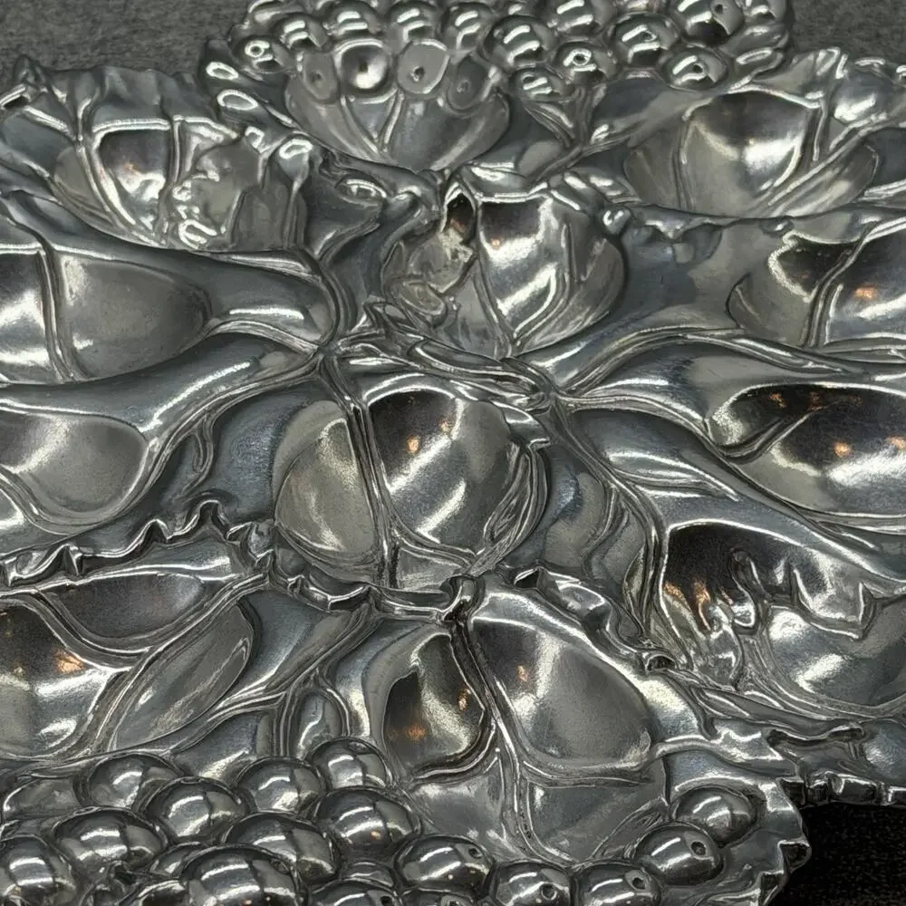 Arthur Court Deviled Egg Platter Serving Tray Silver Tone Grape Vineyard Pattern